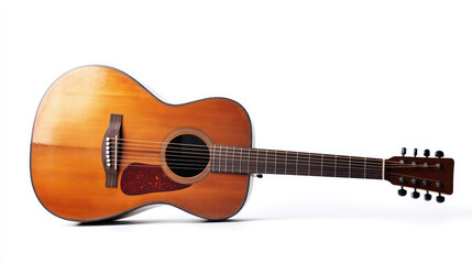 Fototapeta premium Acoustic Guitar on White Background: A Classic Wood Instrument
