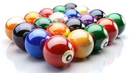 Colorful Billiard Balls Arranged on White Background - Stock Photo