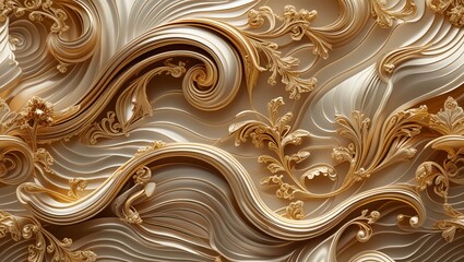 Elegant Abstract Gold Pattern with Waves, Floral Swirls, and Premium Design Ornament