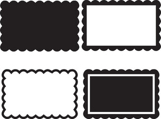 Set of scalloped frames vector collection. Circle, square, oval and rectangle forms with frill lace edges. Scallop labels, Clipart image vector illustration isolated on white background