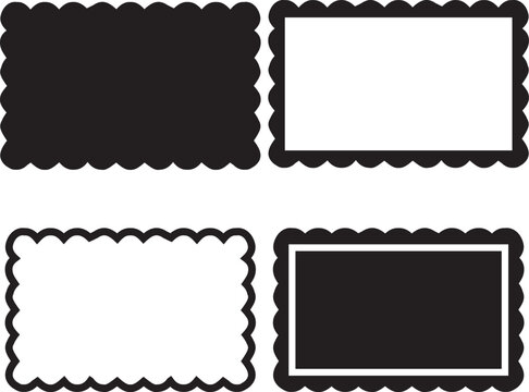 Set of scalloped frames vector collection. Circle, square, oval and rectangle forms with frill lace edges. Scallop labels, Clipart image vector illustration isolated on white background