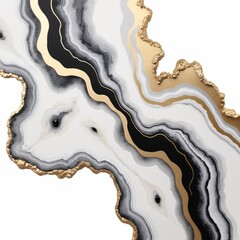 3d abstract marble wallpaper, modern minimal wall decor. Resin geode and abstract art, functional art, watercolor geode painting. golden, black shapes on white background 