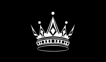 White Crown Illustration on Black Background. AI Generated