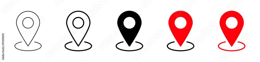 Poster location map pointer icon, place pin marker sign - red gps map pointers in flat style, destination symbols. location pin line icon, Navigation sign	