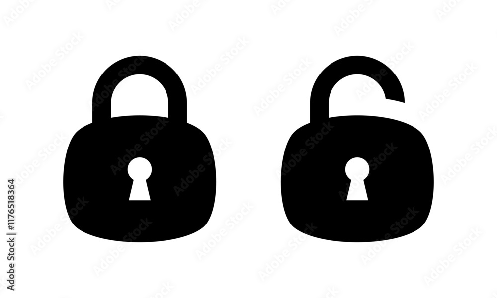 Poster lock icon collection set locked icon symbol unlocked sign , security icon . open and closed padlock 