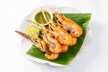 grilled river prawns or shrimps - seafood style