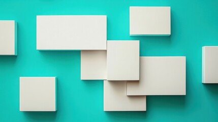 a group of white boxes on a green surface