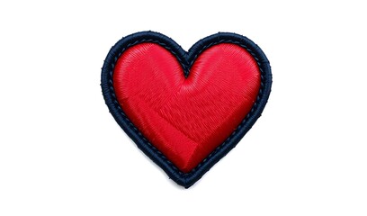 Obraz premium Red Heart Patch with Navy Blue Stitching on White Background. AI Generated