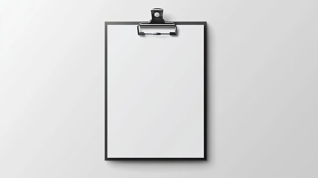 Blank clipboard with white paper on a white background.