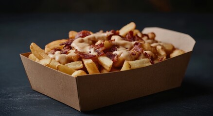 Crispy Bacon Cheese Fries in a Cardboard Tray A Delicious Fast Food Treat