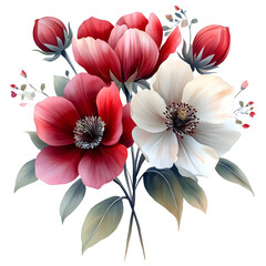 Nature, flowers, clipart watercolor painting of flower, symmetrical pattern, botanical print on white background, vintage style.QW-0643