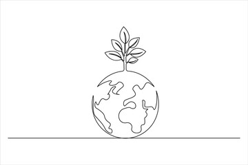 Ecology sustainable continuous line drawing and nature planet outline vector icon