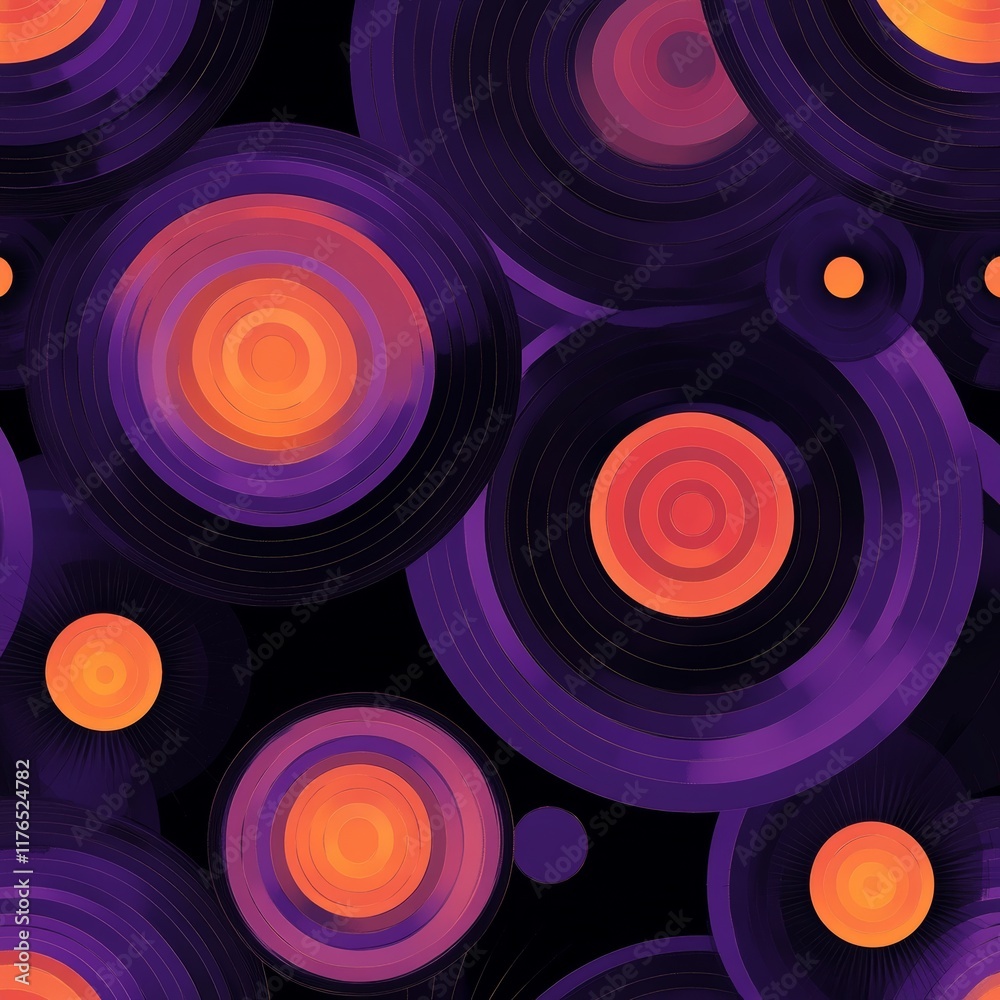 Aufkleber abstract purple and orange concentric circles pattern.