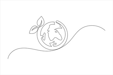 Ecology sustainable continuous line drawing and nature planet outline vector icon