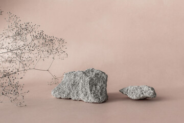 podium, stone, natural, eco-friendly material. Shadows, pastel beige. space is empty. Product...