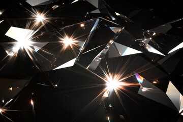 Sparkling black diamond crystals reflecting light.