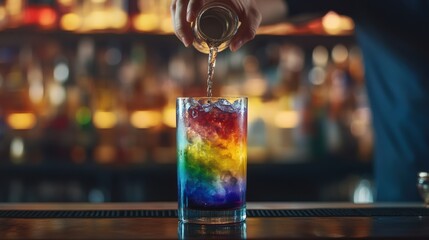 Pouring Vibrant Cocktail at Modern Bar