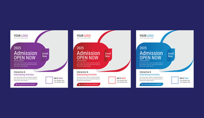 School Admission Marketing Social Media  Layout. Red Blue yellow colorful Template 