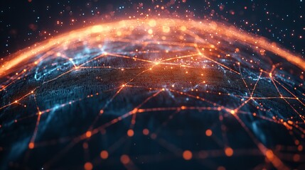 Futuristic Earth globe with glowing lines and data flow
