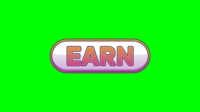 Animated "Earn" text on a clickable button on a green screen loop video for promotional content or rewards programs