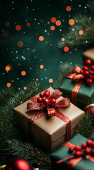 Festive Christmas Gifts  Red Ribbon  Winter Holiday Decorations