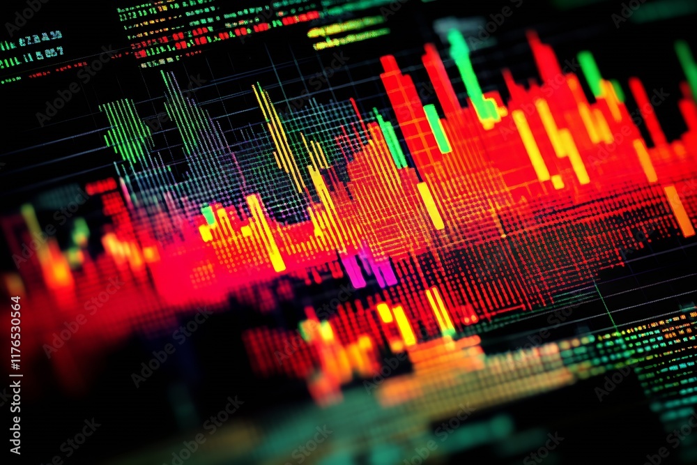 Aufkleber Vibrant Abstract Financial Data Visualization with Dynamic Bar Graphs and Bright Colors : Generative AI