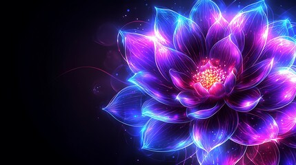 Neon Glowing Flower Abstract Art Design