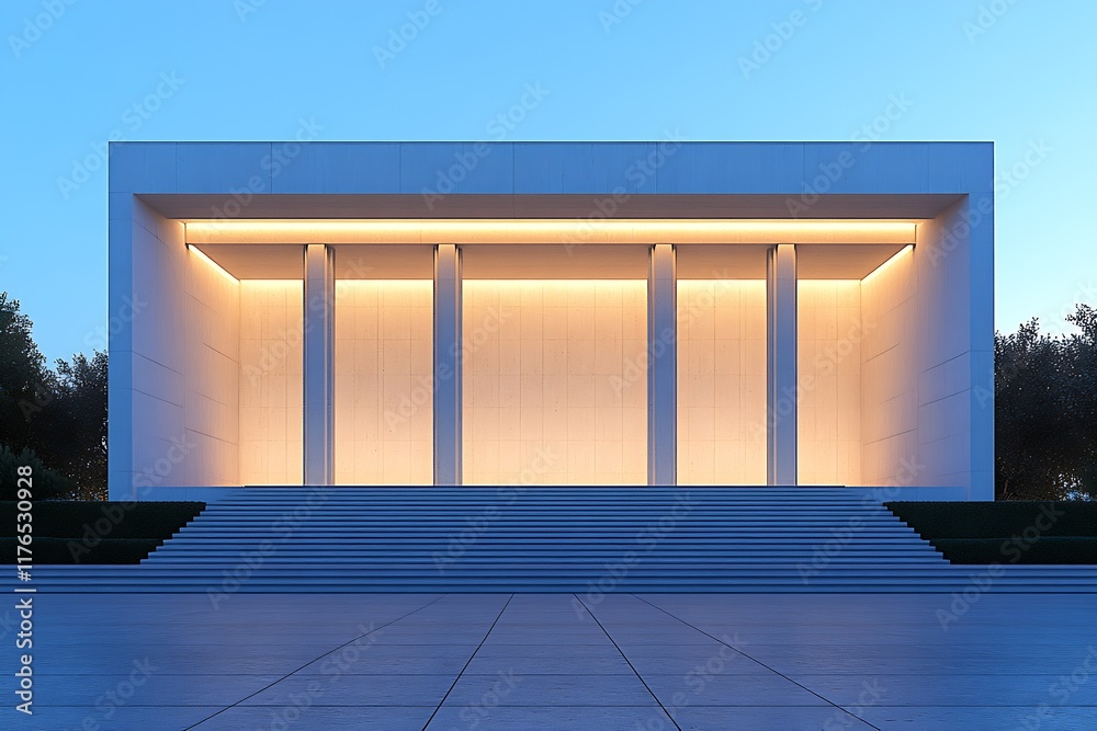 Poster Contemporary Minimalist Architecture with Symmetrical Lighting Columns : Generative AI