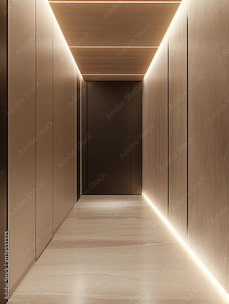 Poster Modern Minimalist Corridor with Ambient Lighting and Textured Walls : Generative AI