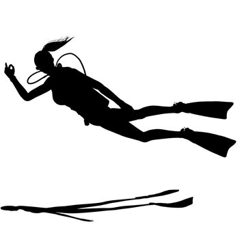 silhouette of a female scuba diver