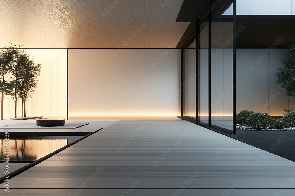 Poster Minimalist Zen-Inspired Modern Architectural Design with Soft Lighting : Generative AI