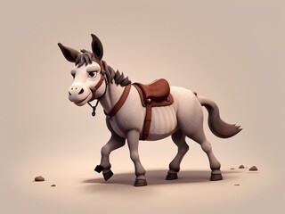 3d illustration cartoon of donkey isolated on a white background