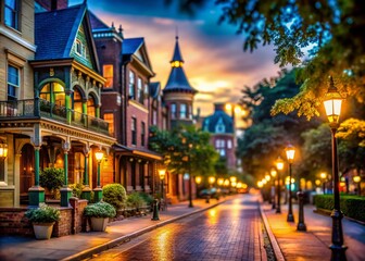 Naklejka premium West End Historic District Charm: Bokeh Night Photography