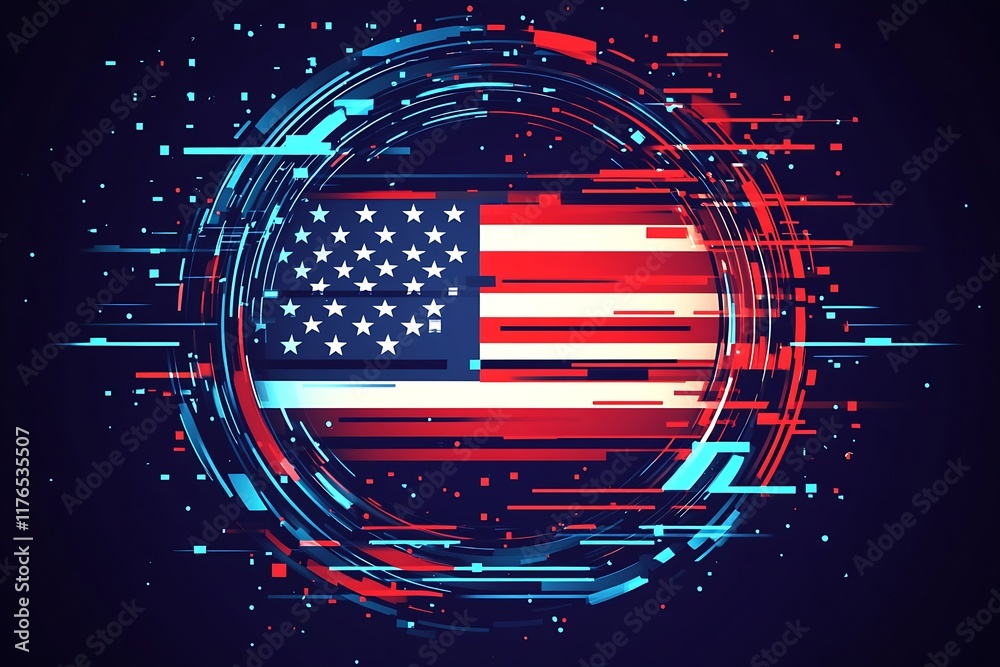 Aufkleber Futuristic Digital American Flag with Abstract Technology Patterns : Generative AI