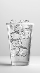 Refreshing Water with Ice Cubes in Plastic Cup