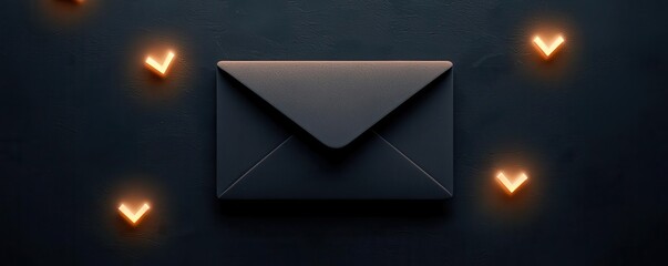 A sleek black envelope surrounded by glowing orange arrows on a dark background, symbolizing communication and digital messaging.
