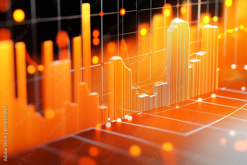 Aufkleber Dynamic Orange Bar Graph Analysis with Illuminated Data Points and Reflective Visuals : Generative AI