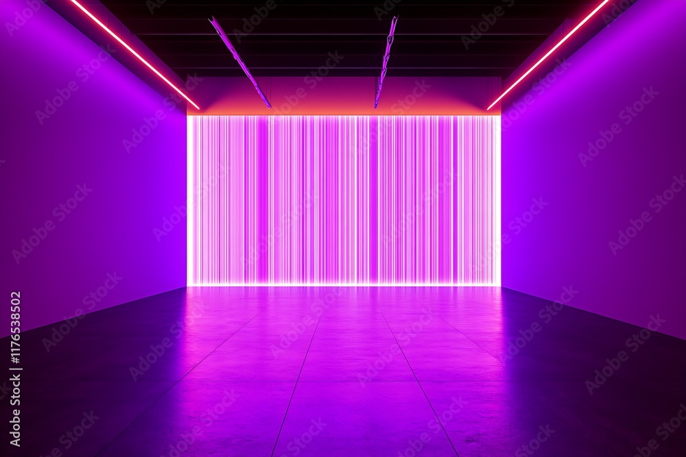Poster Neon purple light beam installation in modern gallery creating futuristic atmosphere with minimalist design : Generative AI