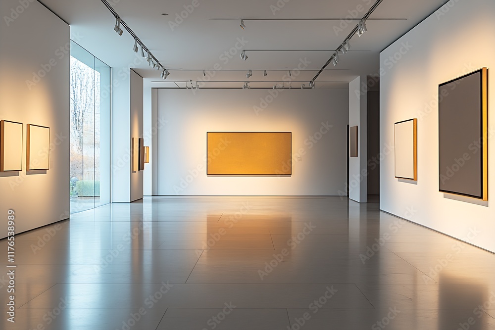 Poster Spacious contemporary art gallery with minimalist design and modern artwork display : Generative AI