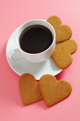 Coffee and heart shaped cookies