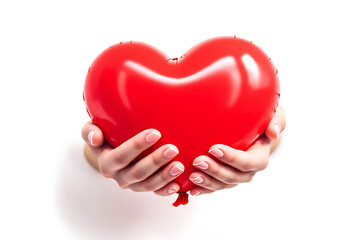 Obraz premium Loving Heart: Tender Hands Hold a Vibrant Red Balloon Heart