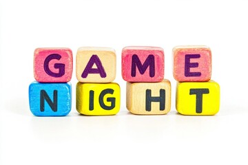 Colorful Wooden Blocks Spell "Game Night" for Fun and Engaging Family Entertainment Concept