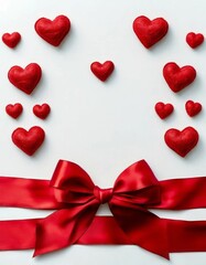 Fototapeta premium design with red hearts and ribbons and empty gray center