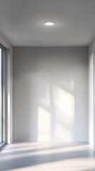 Minimalist room with large bright window casting soft natural light on the walls : Generative AI