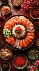 Delicious Japanese Cuisine Platter with Salmon  Noodles  and Sides