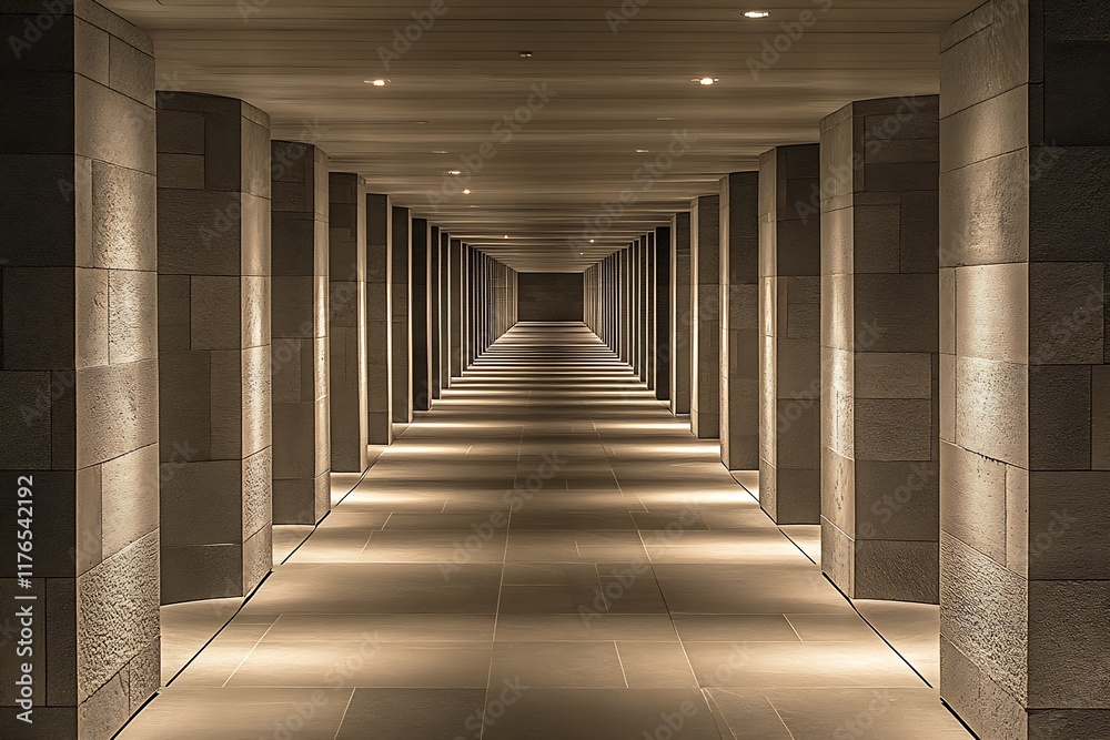 Poster Elegant Modern Hallway with Soft Lighting and Symmetrical Design : Generative AI