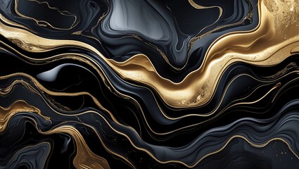 Elegant Black and Gold Marble Fluid Art - Abstract Luxury Texture