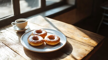Cozy Morning Coffee and Donuts by the Window
