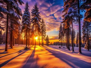 Winter Sunset in the Woods - Magical Golden Hour Landscape Photography
