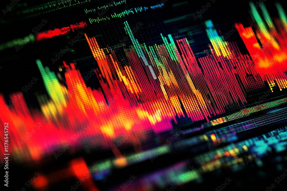 Poster Colorful Dynamic Digital Stock Market Visualization with Trend Analysis Graphs : Generative AI